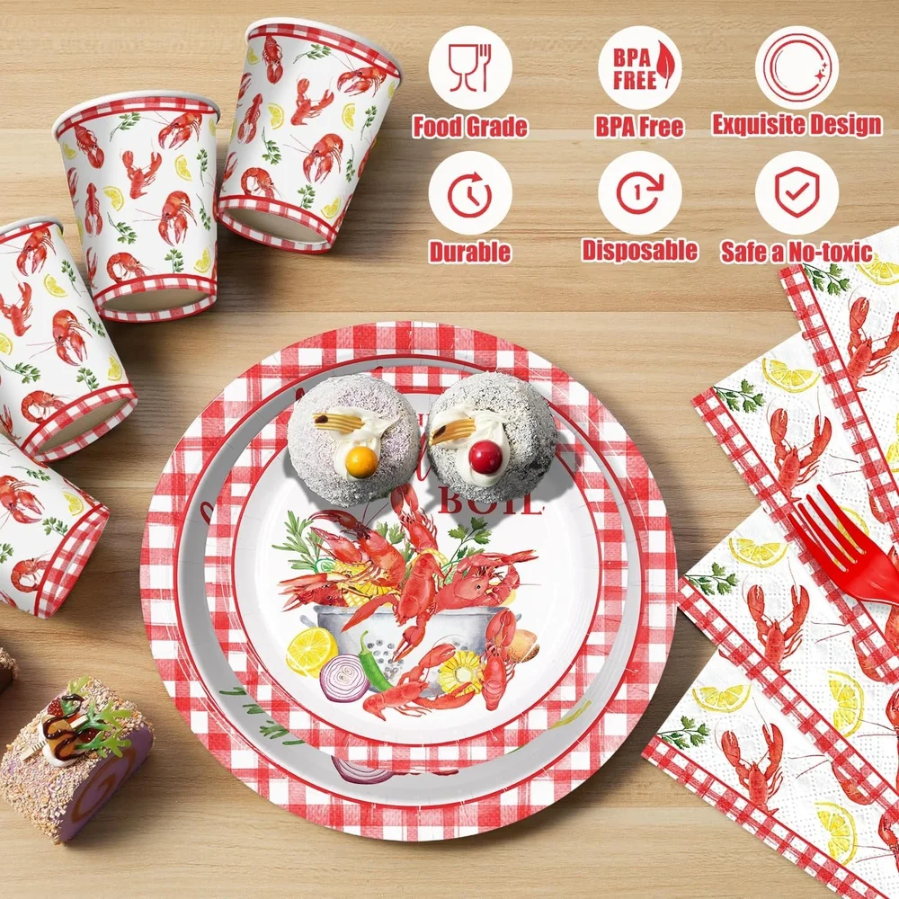 Crawfish Boil Party Supplies Disposable Tableware Set - Red